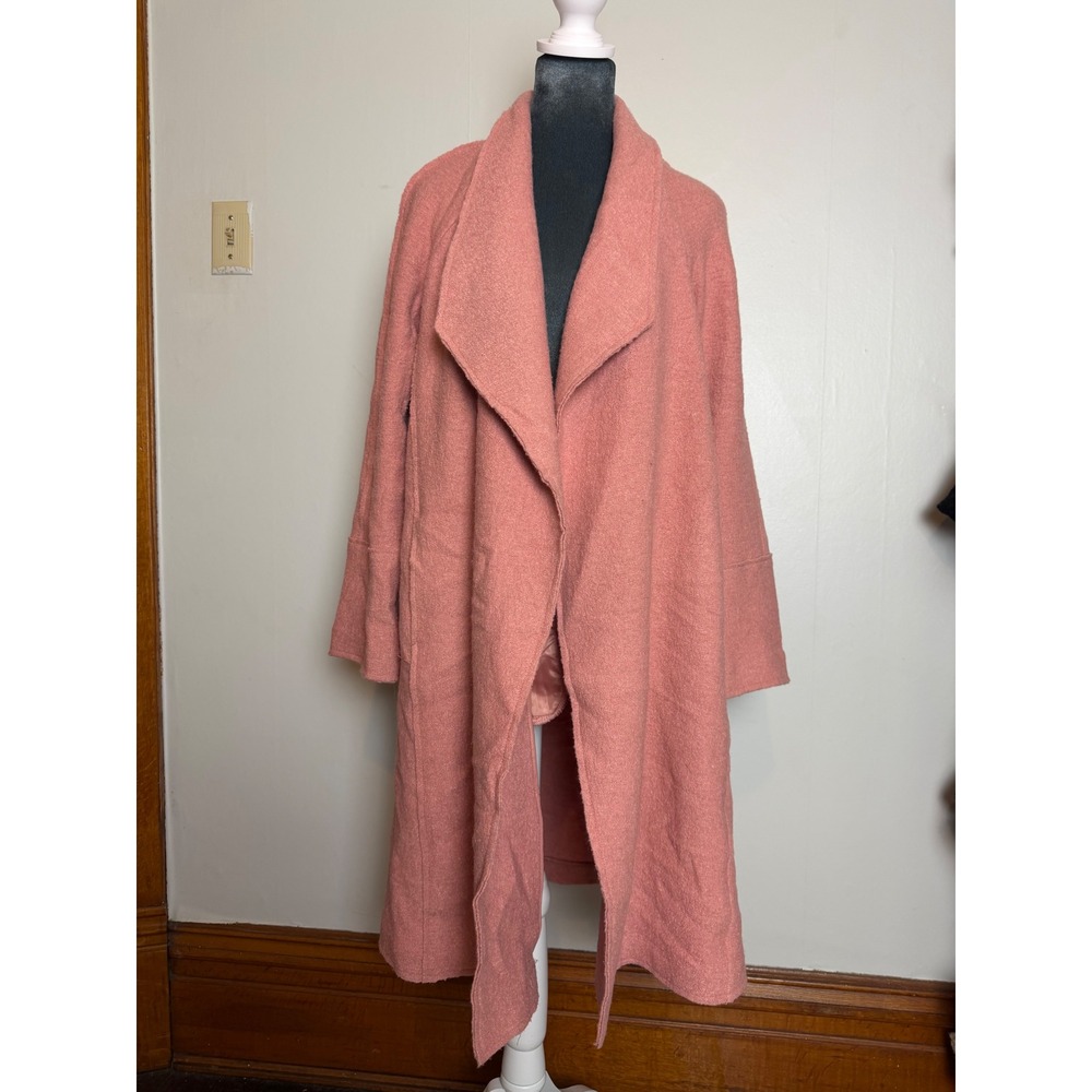 Pink Wool Blend Open Front Shawl Collar Wrap Coat jacket quiet luxury old money